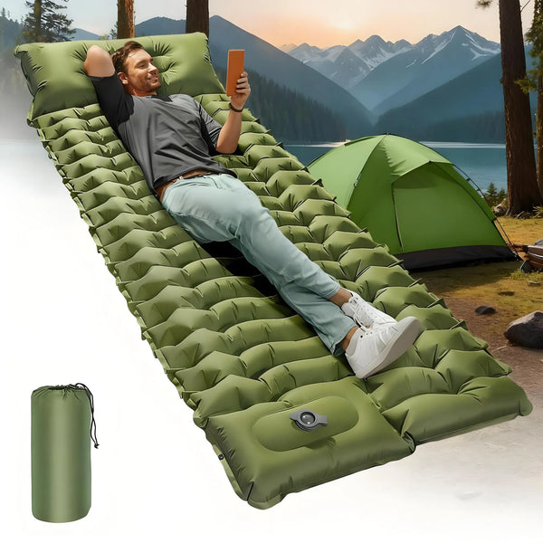 Camping Sleeping Pad with Pillow Built-in Foot Pump, Camping Essentials for Backpacking, Hiking